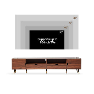 Mid-Century Modern TV Stand for 85 Inch TVs – Walnut Wood Media Console