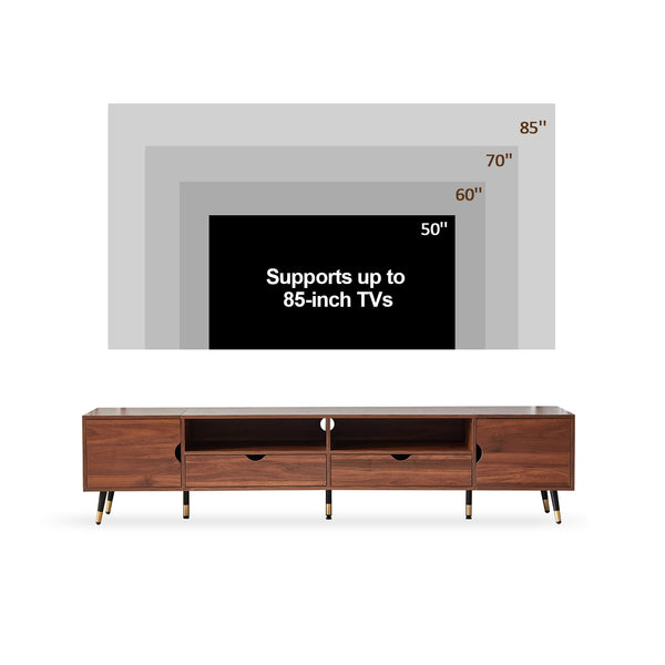 Mid-Century Modern TV Stand for 85 Inch TVs – Walnut Wood Media Console