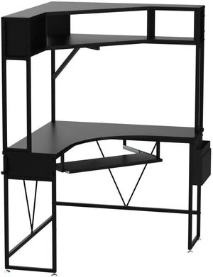 Corner Desk with LED Lights, Keyboard Tray & Storage