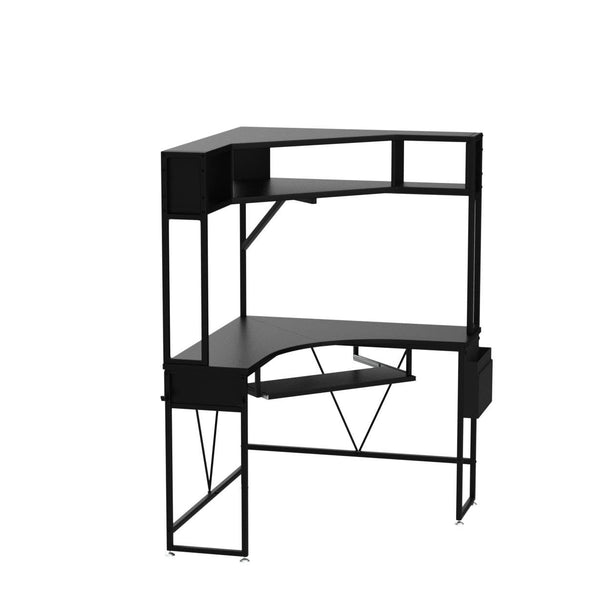 Corner Desk with LED Lights, Keyboard Tray & Storage
