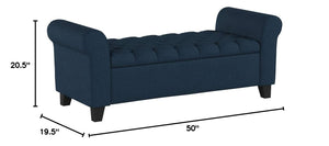Button-Tufted Fabric Storage Ottoman Bench with Rolled Arms