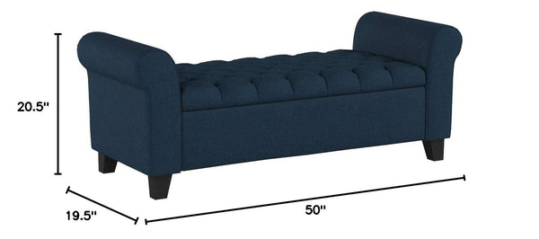 Button-Tufted Fabric Storage Ottoman Bench with Rolled Arms
