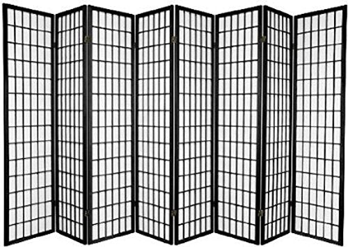 8-Panel Foldable Room Divider – Black Pine Wood, 136"W x 70"H