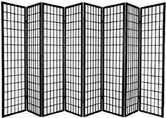 8-Panel Foldable Room Divider – Black Pine Wood, 136"W x 70"H