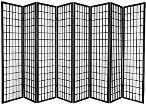 8-Panel Foldable Room Divider – Black Pine Wood, 136"W x 70"H