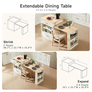 Extendable Kitchen Island with Dining Table & Storage