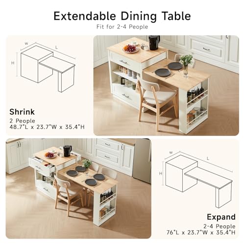 Extendable Kitchen Island with Dining Table & Storage