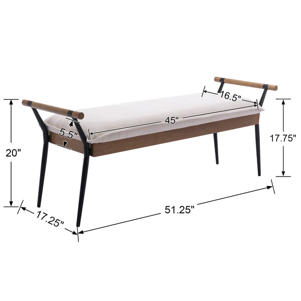 Industrial Ottoman Bench with Arms and Metal Legs