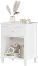 Wooden Nightstand with Drawer & Open Shelf