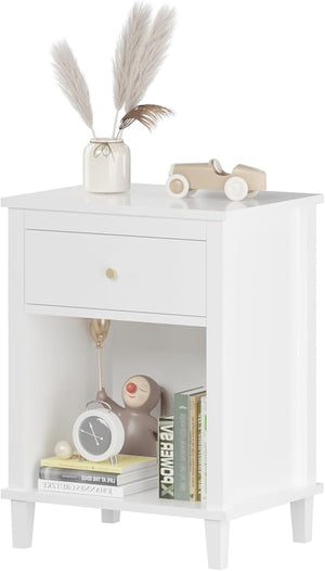 Wooden Nightstand with Drawer & Open Shelf