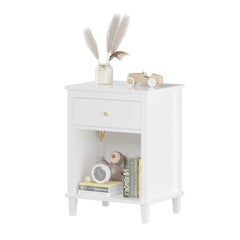Wooden Nightstand with Drawer and Open Storage Shelf