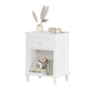 Wooden Nightstand with Drawer and Open Storage Shelf