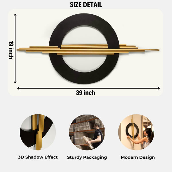 3D Geometric Metal Wall Art Black Gold