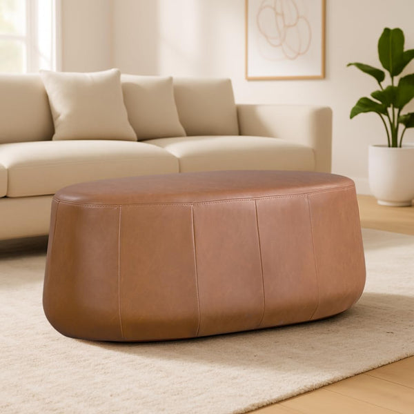 Oval Upholstered Ottoman – 40" Faux Leather