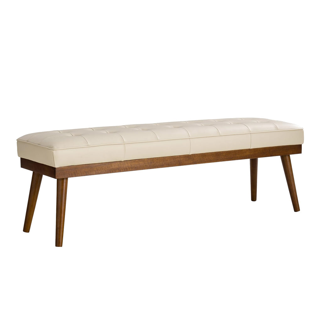 55.5" Button-Tufted Genuine Leather Entryway Bench
