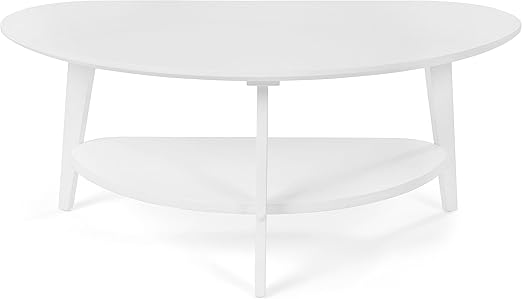 Oval Bamboo Coffee Table with Lower Storage Shelf