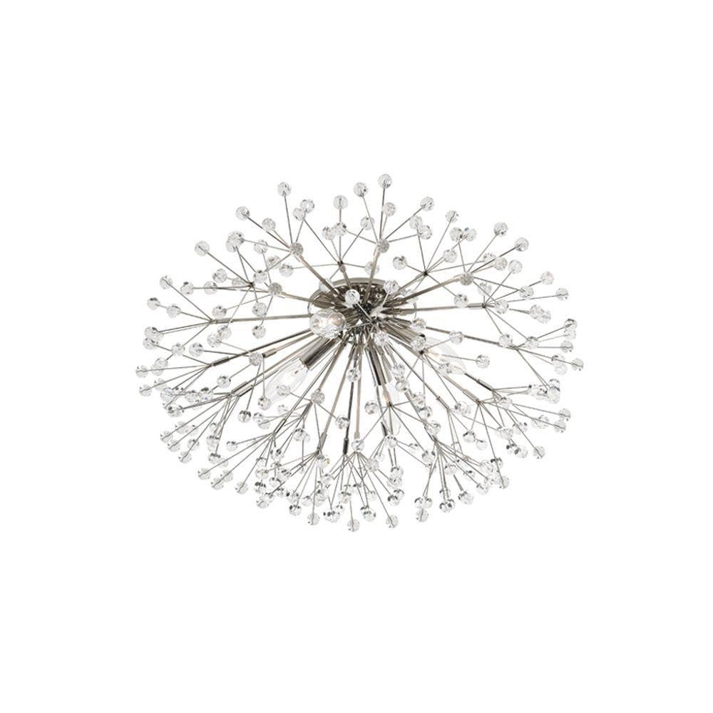 Four Light Flush Mount Chandelier – Polished Nickel with Crystal