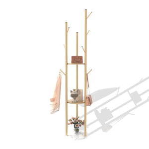 Gold Metal Coat Rack with Shelves & Marble Base