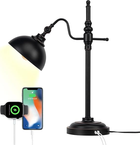 Industrial Desk Lamp 2 Pack with USB Charging Ports