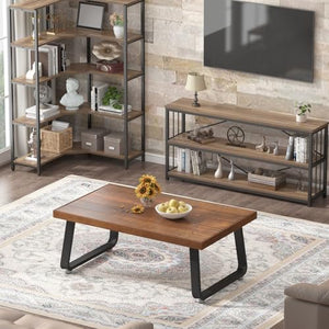 Rustic Wood Coffee Table with Metal Frame