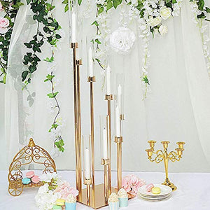 42-Inch Tall Gold Candelabra Candle Holder with Glass Shades