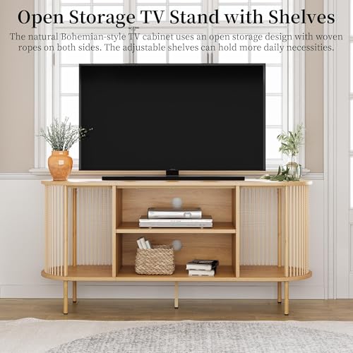 4-Piece Boho Living Room Table Set with 60" TV Stand, Coffee Table & Side Tables