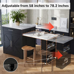 Kitchen Island with Extendable Dining Table & Storage