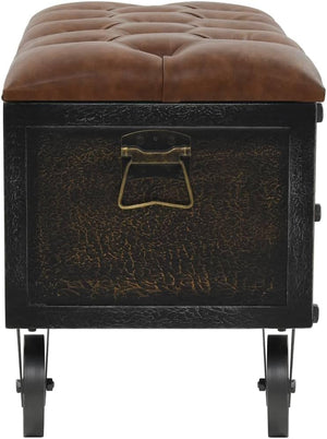 Storage Bench with Castors – Brown Faux Leather