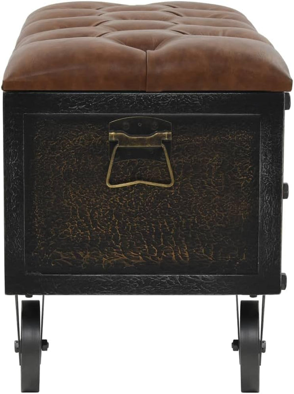 Storage Bench with Castors – Brown Faux Leather