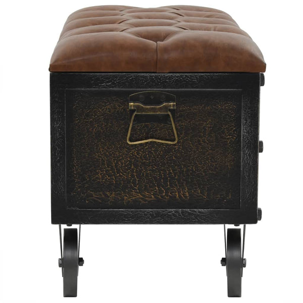 Storage Bench with Castors – Brown Faux Leather