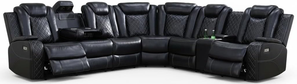 Black Leather Power Reclining Sectional Sofa