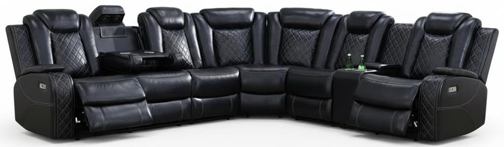 Black Leather Power Reclining Sectional Sofa
