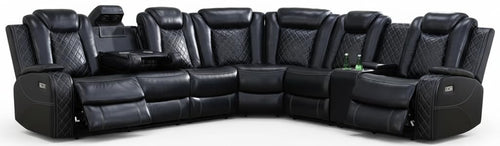 Black Leather Power Reclining Sectional Sofa