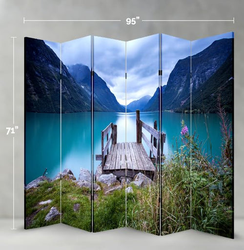 6-Panel Foldable Canvas Room Divider with Wood Frame