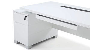 79" Modern Executive Desk with Filing Cabinets – White