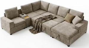 Modular Sectional Sofa with Pull-Out Bed & Storage
