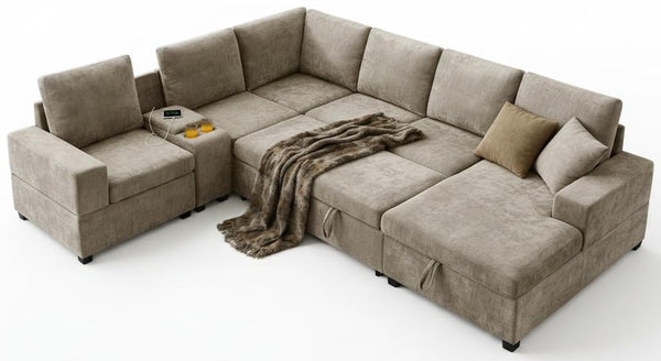 Modular Sectional Sofa with Pull-Out Bed & Storage