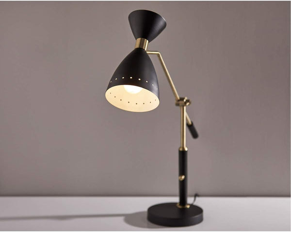 Mid-Century Adjustable Desk & Pendant Lamp – Black & Antique Brass