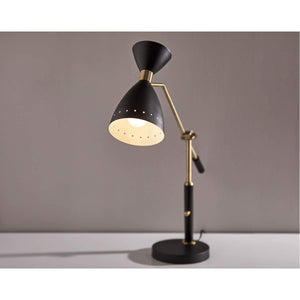 Mid-Century Adjustable Desk & Pendant Lamp – Black & Antique Brass