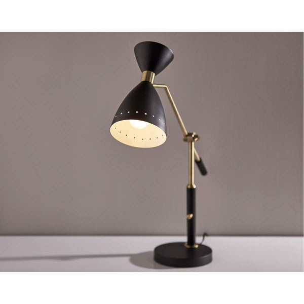 Mid-Century Adjustable Desk & Pendant Lamp – Black & Antique Brass