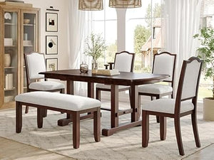 6-Piece Extendable Dining Table Set with Chairs and Bench