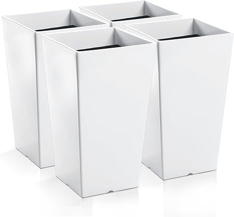 Set of 4 Tall Outdoor Planters with Drainage Hole