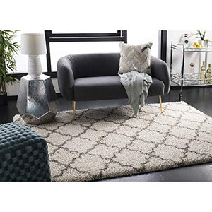 6' x 9' Moroccan Trellis Shag Area Rug – 2-Inch Thick, Non-Shedding, Ivory & Grey