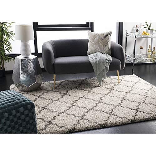 6' x 9' Moroccan Trellis Shag Area Rug – 2-Inch Thick, Non-Shedding, Ivory & Grey