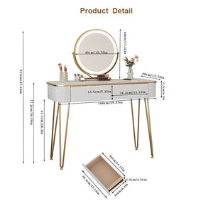 Small Vanity Desk Set with Round Mirror & LED Lights