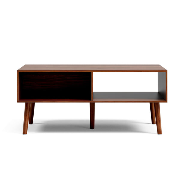 Fluted Door Coffee Table with Storage & Solid Wood Legs