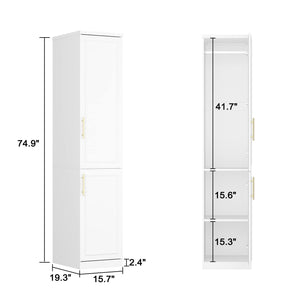 Slim Wardrobe Armoire with 2 Doors, Shelves & Hanging Rod