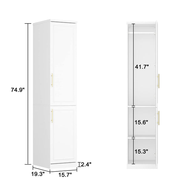 Slim Wardrobe Armoire with 2 Doors, Shelves & Hanging Rod