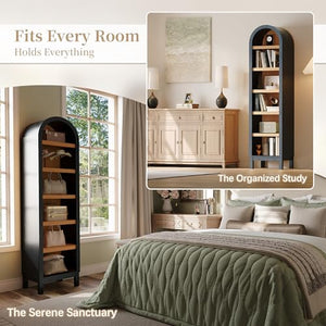 69" Tall Skinny Bookshelf with Arched Top & Adjustable Shelves