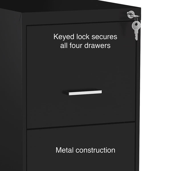 4-Drawer Locking Metal Vertical File Cabinet – Letter & Legal Size, Black